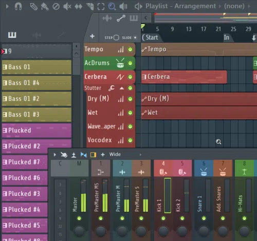 FL Studio playlist and mixer together
